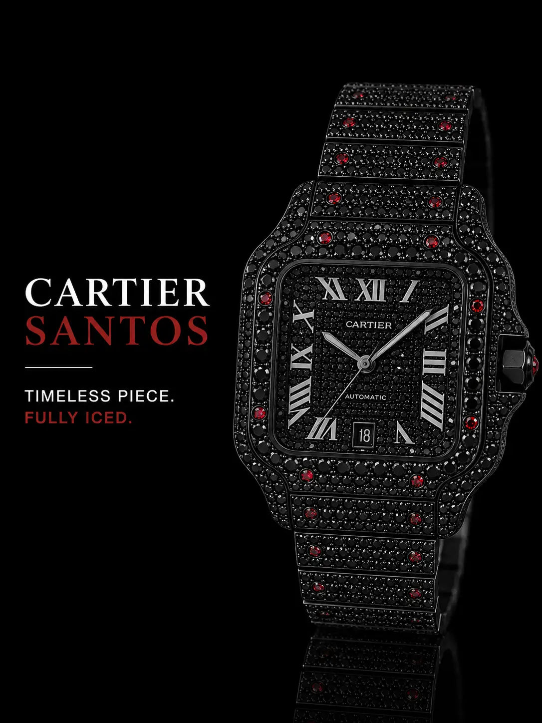 Black and red diamond-set watch